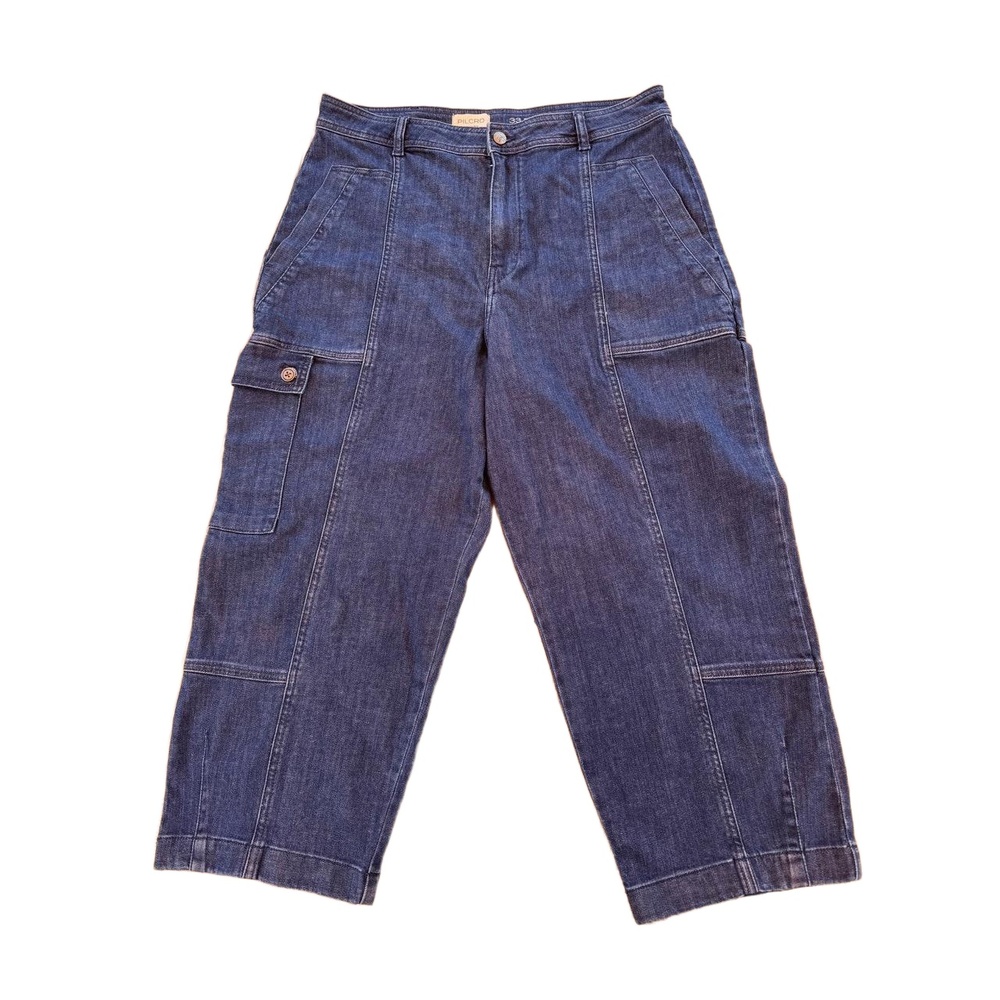 PILCRO Cargo Capri Womens Size 33 Dark Blue Denim Utility Pockets Anthropologie